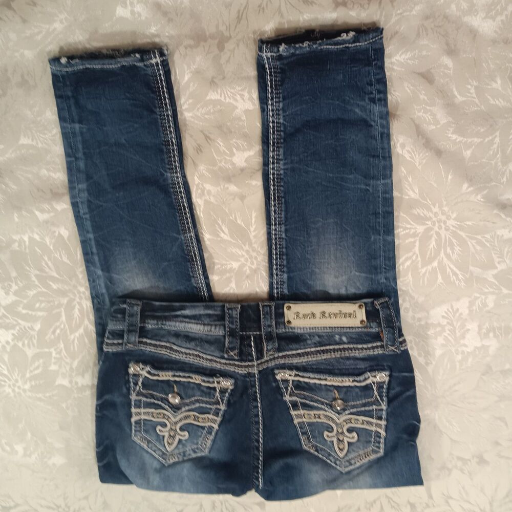 Rock Revival Ankle Jeans Womens 27 Stretch Skinny Embellished Distressed Y2K